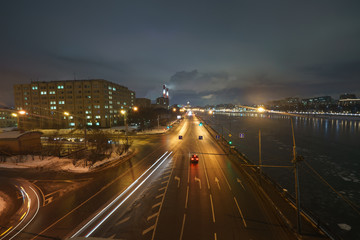 Fototapeta premium Night industrial Moscow cityscape. Long exposure image.