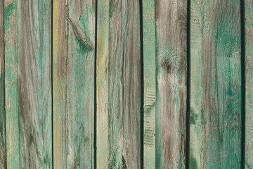 Aged Natural Old Green Color Obsolete Wooden Board Background. Grungy Vintage Wooden Surface. Painted Obsolete Weathered Texture Of Fence