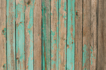 Aged Natural Old Green Color Obsolete Wooden Board Background. Grungy Vintage Wooden Surface. Painted Obsolete Weathered Texture Of Fence