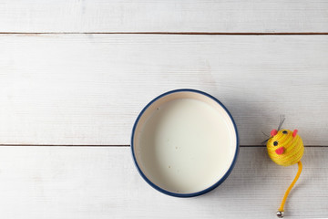 pure white view of bowl with milk for cat