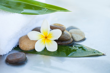 Obraz na płótnie Canvas spa objects and stones for massage treatment
