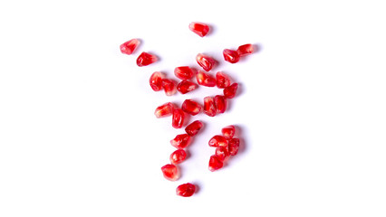 Pomegranate red fruit on white background, top view