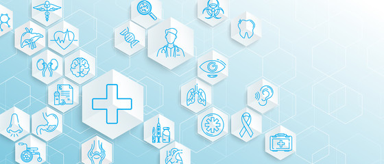 Medical icons with geometric hexagons shape medicine and science concept background