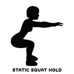 Static squat hold. Squat. Sport exersice. Silhouettes of woman doing exercise. Workout, training.