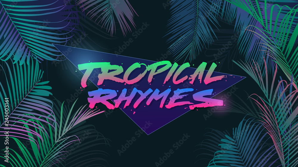 Wall mural tropical night neon background template