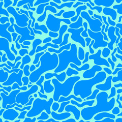 Turquoise rippled water seamless texture. Shining blue water spots, flat drops and smudges, abstract vector pattern.