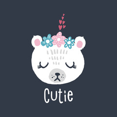 Vector cute scandinavian girl polar bear art