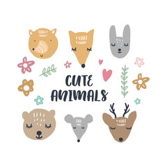 Vector illustrations of cute animals, woodland nursery collection