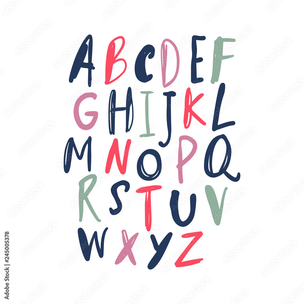 Wall mural english vector nursery alphabet. lettering, isolated letters