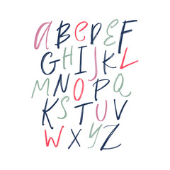 English vector nursery alphabet. Lettering, isolated letters