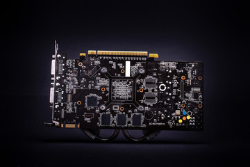 Graphics card on isolated black background closeup photo