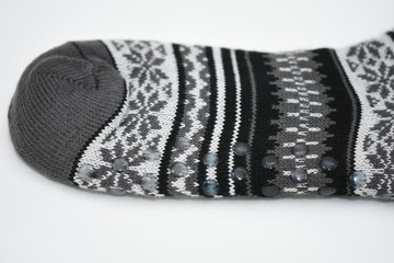 pair of winter wool socks with a pattern. skid socks