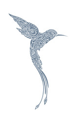 Stylized, monochrome hummingbird silhouette.