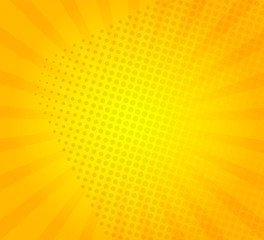 Sunburst on yellow background with dots. Template for your design, concept of hot summer. Radial sun rays.Vector illustration.