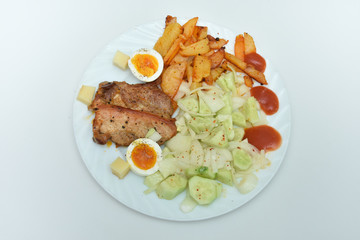 Traditional romanian food ,potato salad with barbecue 
