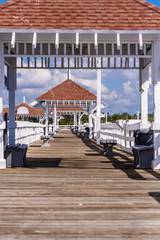 Fototapeta na wymiar Boardwalk with rails and seating
