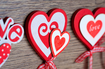 Heart's on wood background - Valentine's day
