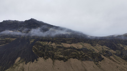Black Lava Mountain in Iceland with Mist