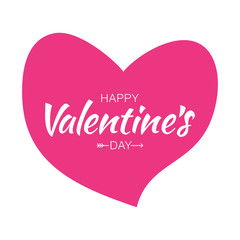 Happy Valentines Day Typographic Lettering isolated on white Background With Pink Heart and Arrow. Vector Illustration of a Valentine's Day Card.