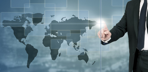 business man with interactive world map