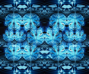 Abstract artistic 3d computer generated beautiful blue flowers fractal effect pattern background.