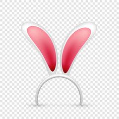 Easter bunny ears. Pink and white mask with rabbit ear. Spring seasonal cute hat. April, March holidays.