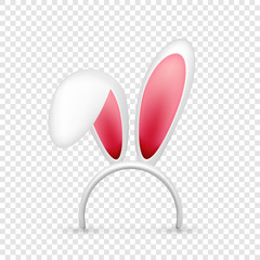Easter bunny ears. Pink and white mask with rabbit ear. Spring seasonal cute hat. April, March holidays.