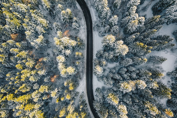 Winter Alpine empty road after heavy snow fall