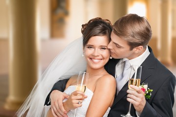 Happy just married young couple dancing their wedding dance