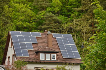 Solar panels on roof of house in Germany`