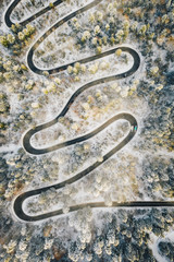Fog on road in winter time on a mountain highway