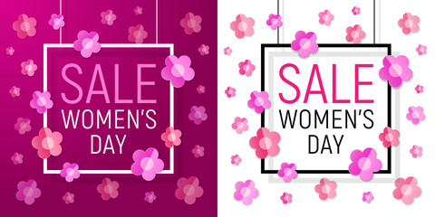 Womens day frame sale background with Paper Flowers. Vector illustration. March 8 - Women's Day Paper Design of greeting card template. Vector illustration.