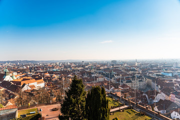 Fototapeta na wymiar View of Graz City from castle hill Schlossberg, Travel destination.