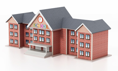 Generic, basic design school building. 3D illustration