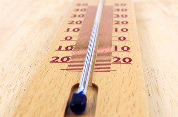 Wooden thermometer close up