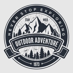 Outdoor Adventure vintage label, badge, logo or emblem. Vector illustration.