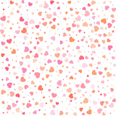 Vector Valentines day seamless pattern with colorful light small hearts isolated on white background for textile, cloth, fabric. Design backdrop for Wedding Invitation Card. Vector illustration EPS10