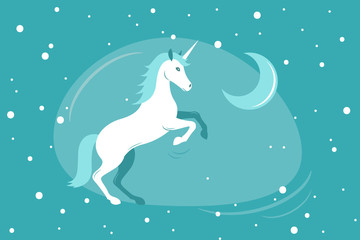 unicorn icon, on blue night background, vector illustration