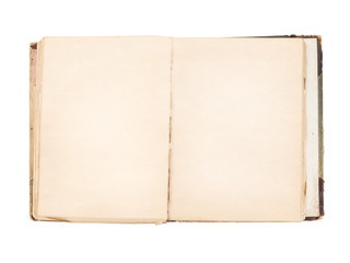 Old open book with blank pages isolated