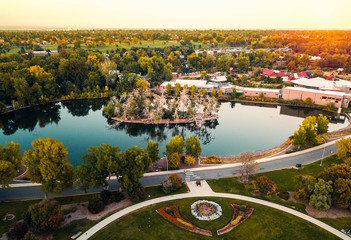 Aerial photo of Denver city park Duck Lake - obrazy, fototapety, plakaty