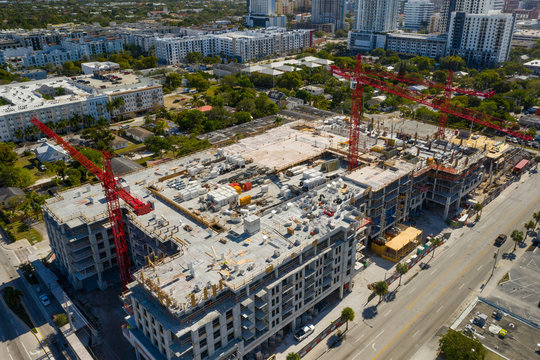 Construction cranes at a development apartment housing