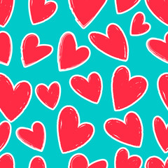 Seamless pattern of hand-drawn hearts. Background for cards, papers, fabrics, wallpapers, decoration, web banners, posters, brochures.