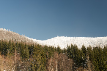 Lysa hora hill in winter Moravskoslezske Beskydy mountains in Czech republic