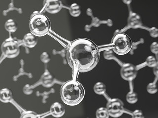 Abstract molecules design. Clear water atoms. Abstract background for banner or flyer. Science or medical background. 3d rendering illustration.