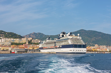 Large cruise liner in the port of Ajaccio, France