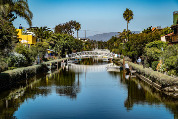 Fototapeta na wymiar foot bridge over canal, Venice, Los Angeles, California