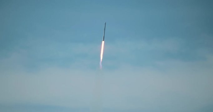 Rocket launches a spacecraft on a resupply mission to the International Space Station. 4K at 120 fps slow motion.