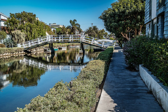 pedestrian bridge over canal, Venice, Los Angeles, California