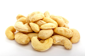 Cashew nuts on white background. Isolated nuts. Natural product.