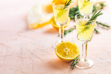Traditional italian homemade lemon alcohol drink liqueur limoncell